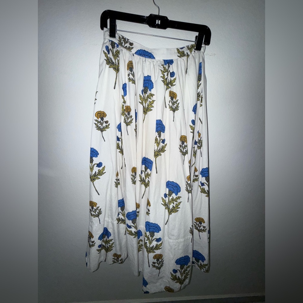 Anthropologie Maeve White Maxi Skirt with Blue and Yellow Floral Print